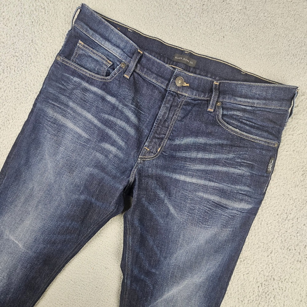 Silver Jeans Co Eddie Mens 37x32 Dark Wash Relaxed Tapered Jeans Stretch Western